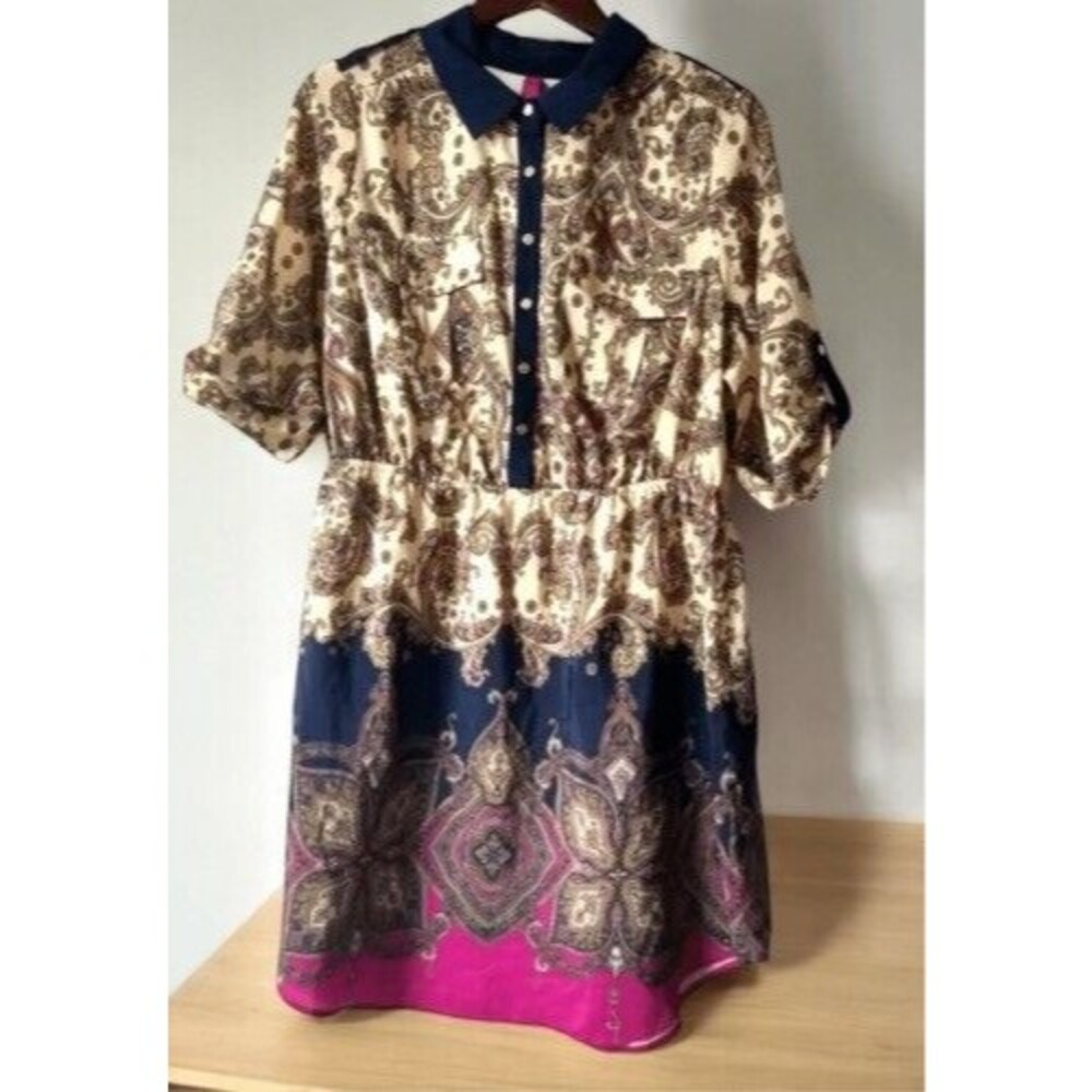 NWOT Pure Energy Women's 3/4 Sleeve Sateen Midi Sheath‎ A-Line Dress Size 4X